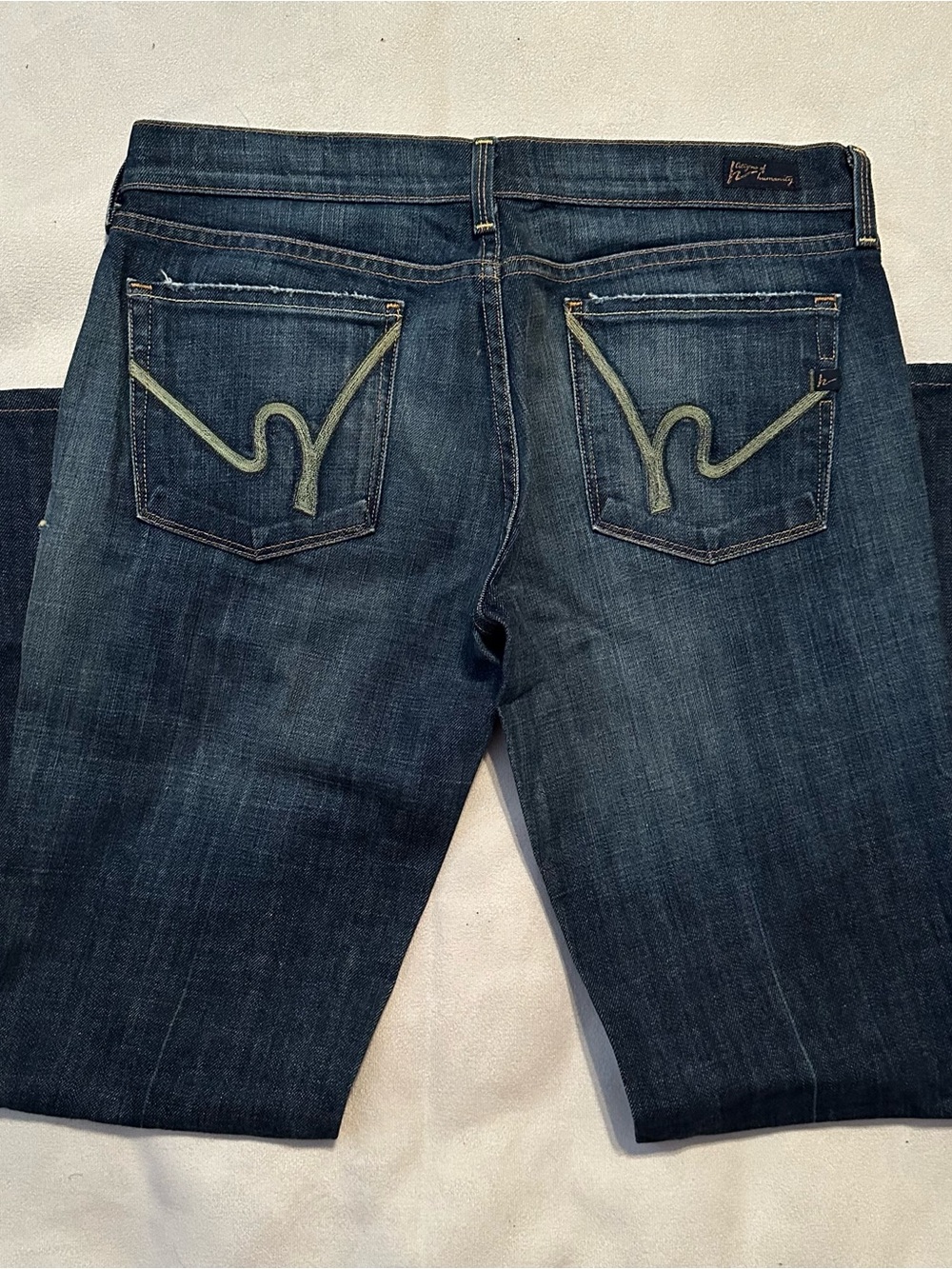 Citizens Of Humanity Women’s Skinny Jeans in Dark Blue with Olive Stitching